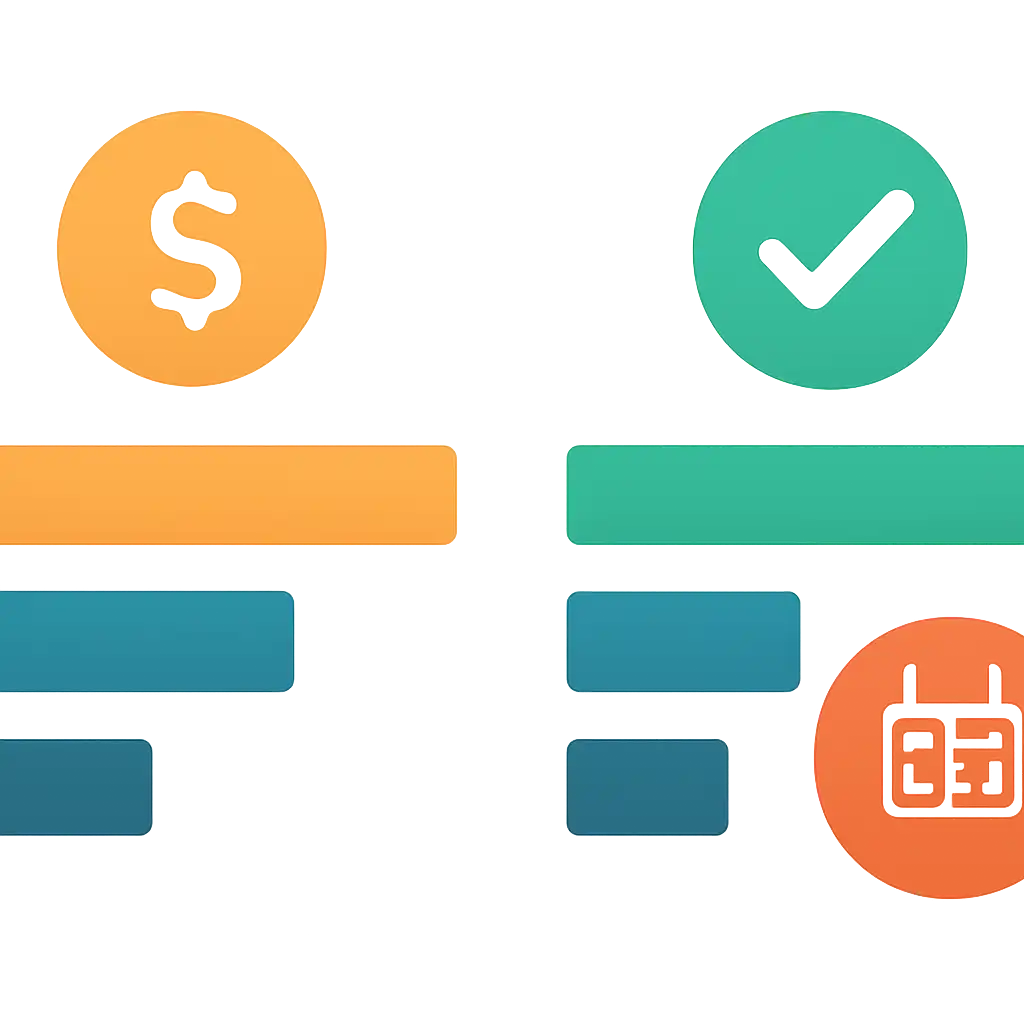 Infographic comparing options using coloured bars and icons only, no text or labels, flat design, Old Results and Finding a Past Draw