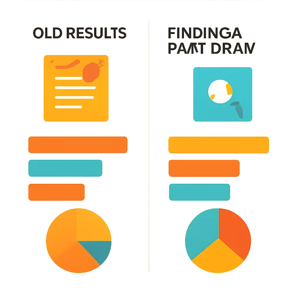 Infographic comparing options using coloured bars and, Old Results and Finding a Past Draw, Nagaland State Lottery