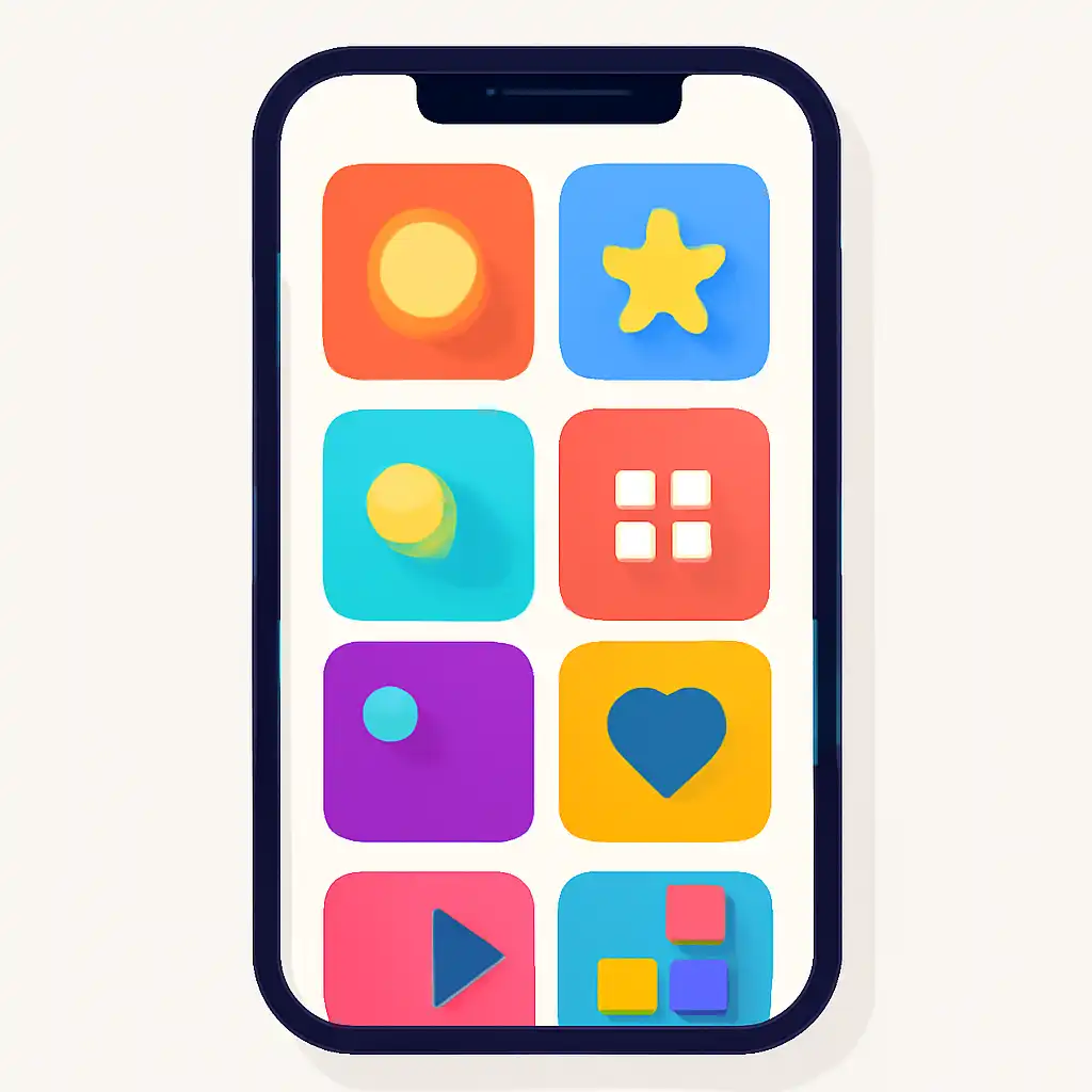 Smartphone shown from the front displaying a colourful flat layout of abstract game icons and rounded tiles (no text, no letters, no labels), How the Nagaland State Lottery Draw Works and When Results Publish