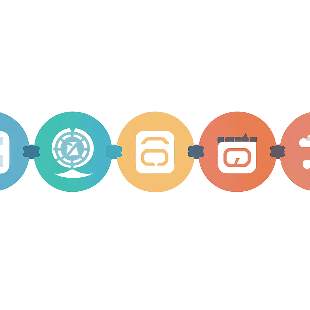 Five numbered circular icons connected by arrows in a horizontal flow, flat illustration, icons only, no words, How the Nagaland State Lottery Draw Works and When Results Publish steps