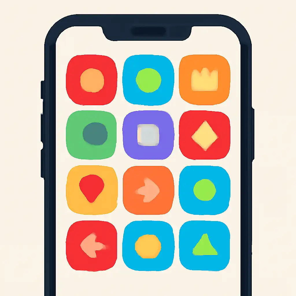 Smartphone shown from the front displaying a colourful flat layout of abstract game icons and rounded tiles (no text, no letters, no labels), Today's Nagaland State Lottery Result: Dear Morning, Day and Evening Draws