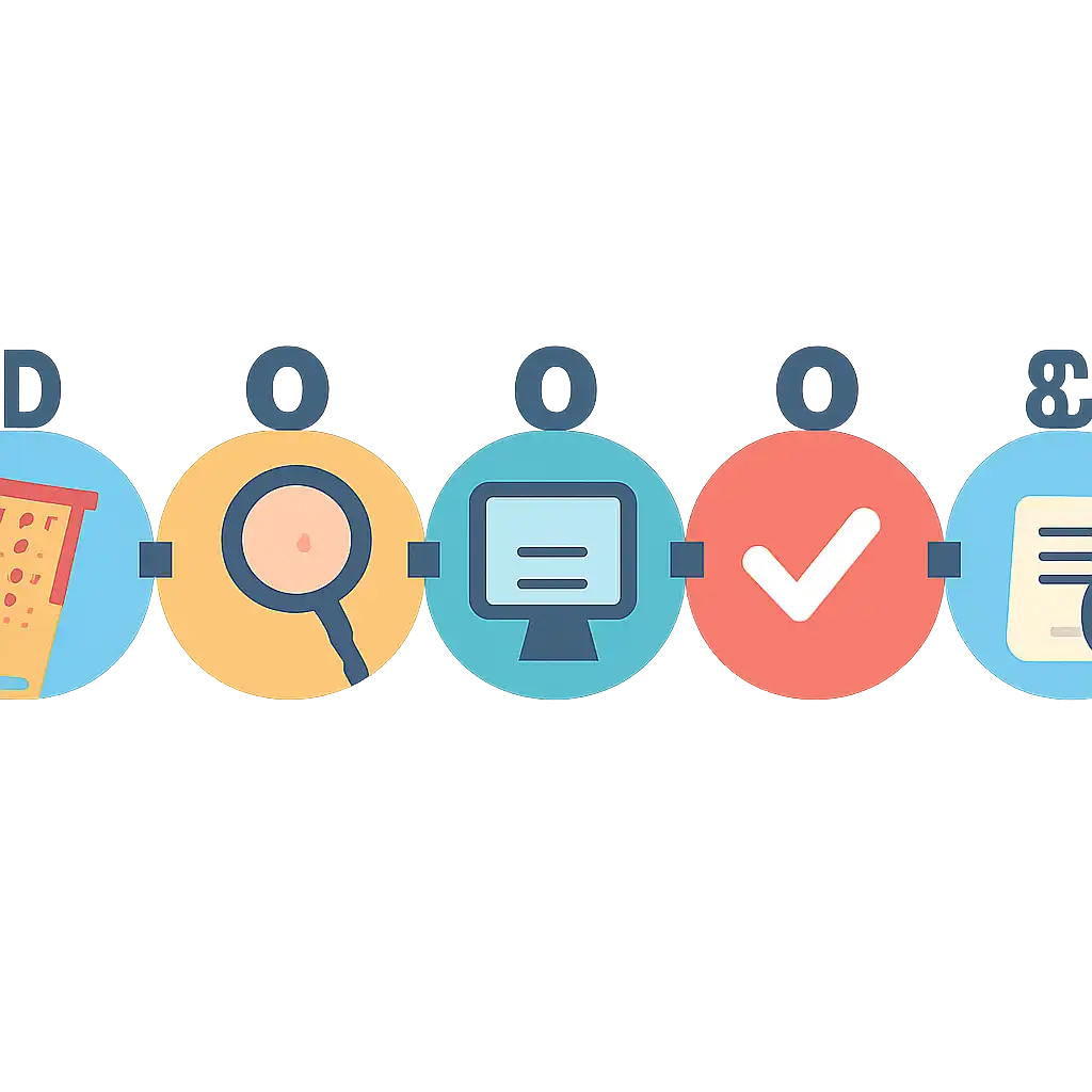Five numbered circular icons connected by arrows in a horizontal flow, Checking a Ticket Number Against the Official Result