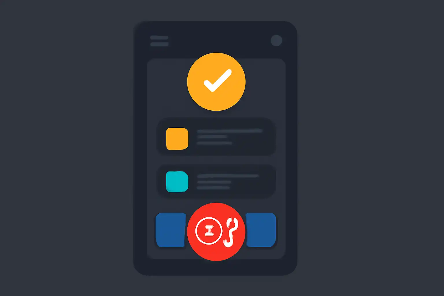 Detail screen: checking results, mobile-first UI mockup, dark theme