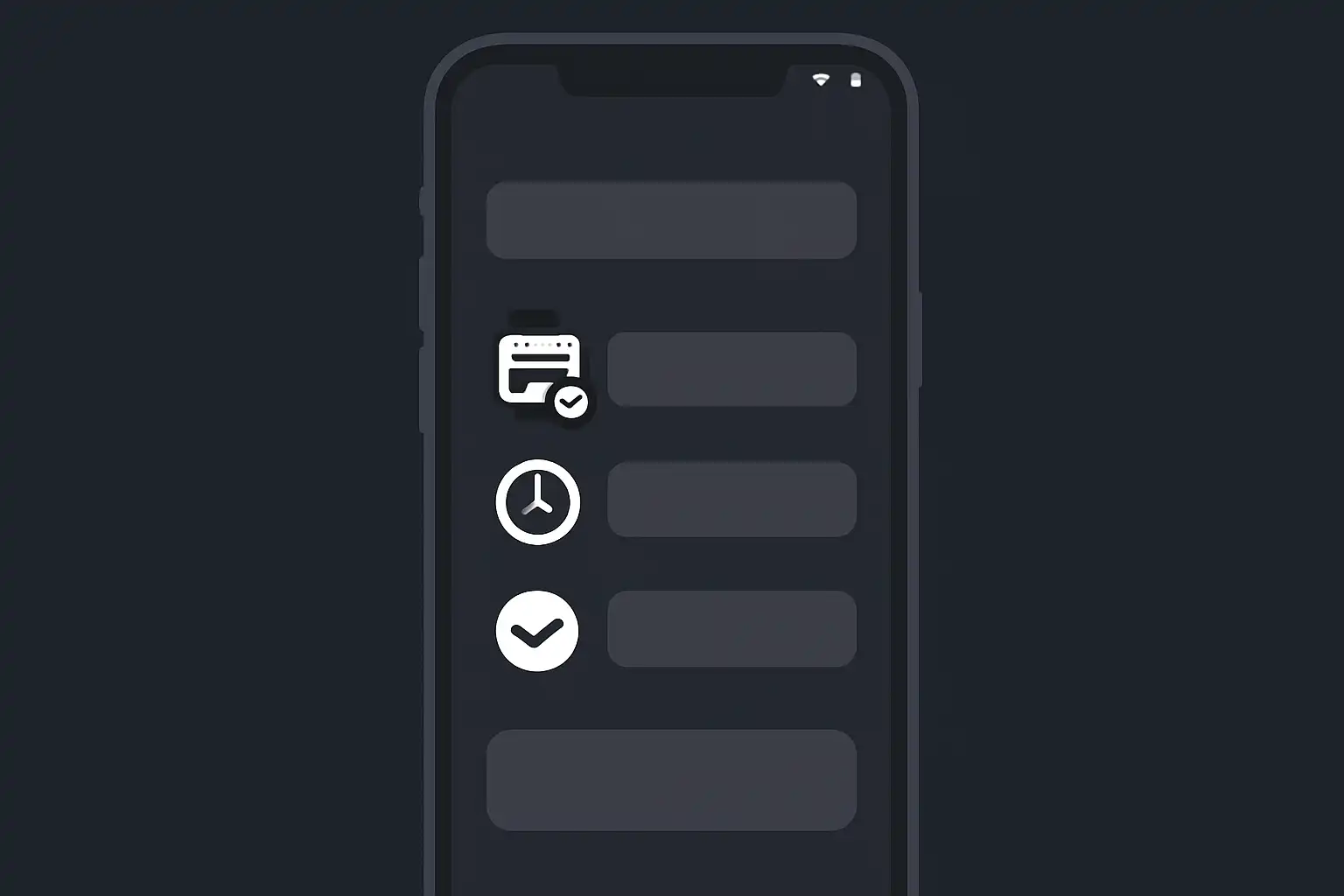 Detail screen: claim deadlines, mobile-first UI mockup, dark theme