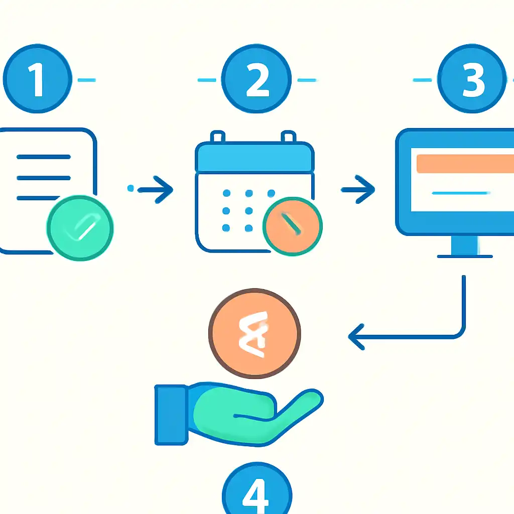 Annotated step diagram: claim deadlines process with numbered callouts
