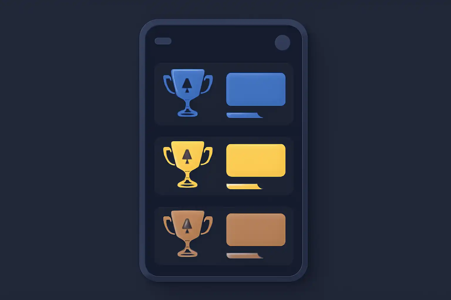 Detail screen: prize tiers, mobile-first UI mockup, dark theme