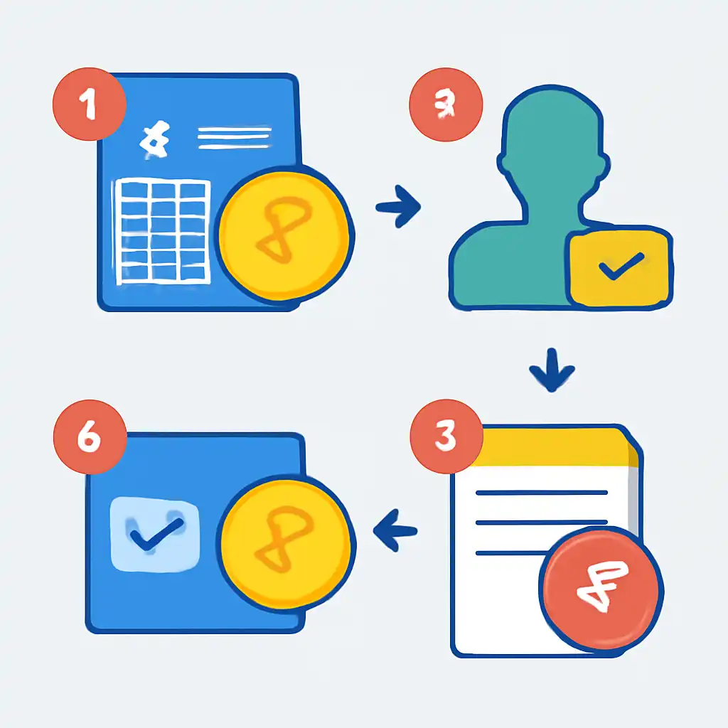 Annotated step diagram: tax on winnings process with numbered callouts